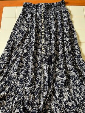 Rachel Zoe Navy and White Floral Button-Front Maxi Skirt